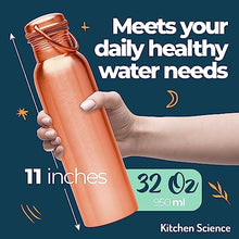 Load image into Gallery viewer, Kitchen Science Authentic Ayurvedic 100% Pure Copper Water Bottle (34 Oz/ 1000ml) w/ Carrying Canvas Bag & Sleeve| Leak-Proof