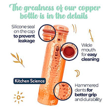 Load image into Gallery viewer, Kitchen Science Copper Water Bottle (34oz/1000ml) w/a Carrying Canvas Bag | 100% Pure Copper Bottle for Drinking Water | Lab-Tested, Heavy Duty & Leak-Proof | Authentic Ayurvedic Copper Water Bottle