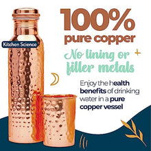 Load image into Gallery viewer, Kitchen Science Copper Water Bottle (34oz/1000 ml) w/ Copper Tumbler, Carrying Bag & Deco Sleeve | Pure Copper Bottle for Drinking Water | Lab-Tested, Leak-Proof | Authentic Ayurvedic Copper Bottle