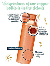 Load image into Gallery viewer, Kitchen Science 100% Pure Copper Designer Water Bottle (34 OZ/ 1000 ml) w/ Carrying Canvas Bag & Sleeve