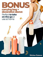 Load image into Gallery viewer, Kitchen Science 100% Pure Copper Designer Water Bottle (34 OZ/ 1000 ml) w/ Carrying Canvas Bag & Sleeve