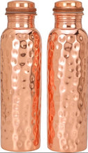 Load image into Gallery viewer, Authentic Ayurvedic Copper Water Bottle Pack of 2 for Drinking Water | Large 34OZ Copper Vessel | 2 Canvas Bottle Carrying Bags