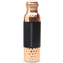Load image into Gallery viewer, Kitchen Science Copper Water Bottle (34oz/1000ml) w/Copper Tumbler and Leather Sleeves | Pure Copper Bottle for Drinking Water | Lab-Tested, Leak-Proof | Authentic Ayurvedic Copper Bottle