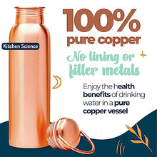 Load image into Gallery viewer, Kitchen Science Authentic Ayurvedic 100% Pure Copper Water Bottle (34 Oz/ 1000ml) w/ Carrying Canvas Bag & Sleeve| Leak-Proof