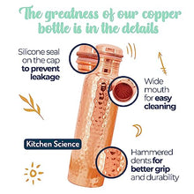 Load image into Gallery viewer, Kitchen Science Copper Water Bottle (34oz/1000 ml) w/ Copper Tumbler, Carrying Bag & Deco Sleeve | Pure Copper Bottle for Drinking Water | Lab-Tested, Leak-Proof | Authentic Ayurvedic Copper Bottle