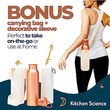 Load image into Gallery viewer, Kitchen Science Authentic Ayurvedic 100% Pure Copper Water Bottle (34 Oz/ 1000ml) w/ Carrying Canvas Bag & Sleeve| Leak-Proof
