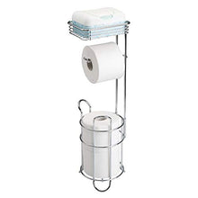 Load image into Gallery viewer, mDesign Freestanding Metal Wire Toilet Paper Roll Holder Stand and Dispenser with Storage Shelf for Cell, Mobile Phone - Bathroom Storage Organization - Holds 3 Mega Rolls - Chrome