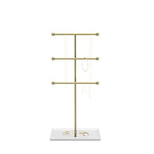 Load image into Gallery viewer, Umbra Trigem Hanging Jewelry Organizer Tiered Tabletop Countertop Free Standing Necklace Holder Display, 3, Brass/White