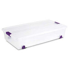 Load image into Gallery viewer, Sterilite 17611704 60 Quart/57 Liter ClearView Latch Wheeled Underbed Box, Clear Lid and Base with Sweet Plum Latches and Wheels, 4-Pack