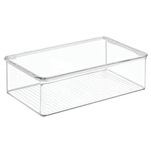 Load image into Gallery viewer, mDesign Stackable Plastic Storage Bin Box with Hinged Lid - Organizer for Vitamins, Supplements, Serums, Essential Oils, Medicine Pill Bottles, Adhesive Bandages, First Aid Supplies - Clear