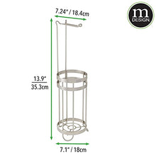Load image into Gallery viewer, mDesign Metal Decorative Freestanding Toilet Paper Roll Holder Stand and Dispenser with Storage for 3 Extra Rolls of Reserve Toilet Tissue - for Bathroom Storage Organizing - Holds Mega Rolls - Satin