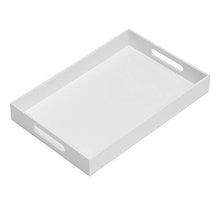 Load image into Gallery viewer, Glossy White Sturdy Acrylic Serving Tray with Handles-10x15Inch-Serving Coffee,Appetizer,Breakfast,Butler-Kitchen Countertop Tray-Makeup Drawer Organizer-Vanity Table Tray-Ottoman Tray-Decorative Tray