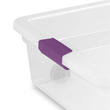 Load image into Gallery viewer, Sterilite 17611704 60 Quart/57 Liter ClearView Latch Wheeled Underbed Box, Clear Lid and Base with Sweet Plum Latches and Wheels, 4-Pack