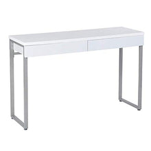Load image into Gallery viewer, GreenForest Vanity Desk 47’’ Glossy White Console Table Computer Makeup Desk with 2 Drawers and Solid Metal Legs for Living Room Entryway Hallways