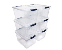 Load image into Gallery viewer, Rubbermaid Cleverstore Clear 30 QT Pack of 6 Stackable Plastic Storage Containers with Durable Latching Clear Lids