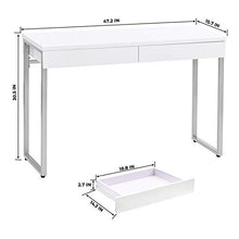 Load image into Gallery viewer, GreenForest Vanity Desk 47’’ Glossy White Console Table Computer Makeup Desk with 2 Drawers and Solid Metal Legs for Living Room Entryway Hallways