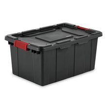 Load image into Gallery viewer, Sterilite 14649006 15 Gallon/57 Liter Industrial Tote, Black Lid & Base w/ Racer Red Latches, 6-Pack