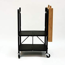 Load image into Gallery viewer, Origami Folding Kitchen Cart on Wheels | for Chefs Outdoor Coffee Wine and Food, Microwave Cart, Kitchen Island on Wheels, Rolling Cart, Kitchen Appliance & Utility Cart | Black with Wood -RBT-03