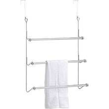 Load image into Gallery viewer, MyGift Over-The-Door 3 Tier Bathroom Towel Bar Rack with Chrome-Plated Finish