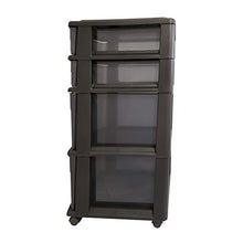 Load image into Gallery viewer, HOMZ Plastic 4 Drawer Medium Cart, Black Frame with Smoke Tint Drawers, Casters Included, Set of 1