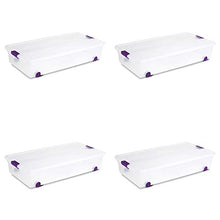 Load image into Gallery viewer, Sterilite 17611704 60 Quart/57 Liter ClearView Latch Wheeled Underbed Box, Clear Lid and Base with Sweet Plum Latches and Wheels, 4-Pack
