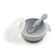 Load image into Gallery viewer, Bumkins Suction Silicone Baby Feeding Set, Bowl, Lid, Spoon, BPA-Free, First Feeding, Baby Led Weaning - Gray