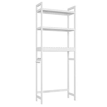 Load image into Gallery viewer, Homfa Bamboo Over-The-Toilet Storage Rack, 3-Tier Bathroom Freestanding Shelf with 6 Hooks Plant Stand Multipurpose Organizer Space Saver for Laundry, Balcony, 24.4”L X 10.24”W X 64.17”H (White)