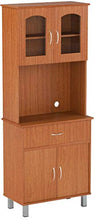 Load image into Gallery viewer, HODEDAH IMPORT Long Standing Kitchen Cabinet with Top & Bottom Enclosed Cabinet Space, One Drawer, Large Open Space for Microwave, Cherry