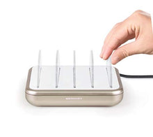 Load image into Gallery viewer, Merkury Innovations 4.8 Amp 4-Port USB Charging Station Fast Charge Docking Station for Multiple Devices - Multi Device Charger Organizer - Compatible with Apple iPad iPhone and Android (White/Gold)