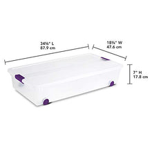 Load image into Gallery viewer, Sterilite 17611704 60 Quart/57 Liter ClearView Latch Wheeled Underbed Box, Clear Lid and Base with Sweet Plum Latches and Wheels, 4-Pack