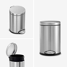 Load image into Gallery viewer, simplehuman 4.5 Liter / 1.2 Gallon Round Bathroom Step Trash Can, Brushed Stainless Steel
