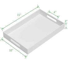 Load image into Gallery viewer, Glossy White Sturdy Acrylic Serving Tray with Handles-10x15Inch-Serving Coffee,Appetizer,Breakfast,Butler-Kitchen Countertop Tray-Makeup Drawer Organizer-Vanity Table Tray-Ottoman Tray-Decorative Tray