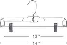 Load image into Gallery viewer, Hanger Central 25 Pack Heavy Duty Slim Plastic Crystal Clear Bottoms Hangers with Rigid Metal Sliding Pinch Clips, Pants and Skirt Hangers, 14 Inches
