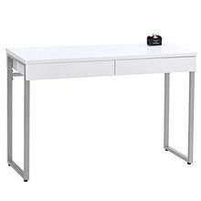 Load image into Gallery viewer, GreenForest Vanity Desk 47’’ Glossy White Console Table Computer Makeup Desk with 2 Drawers and Solid Metal Legs for Living Room Entryway Hallways