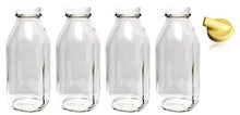 Load image into Gallery viewer, The Dairy Shoppe Heavy Glass Milk Bottles 33.8 Oz (1 Ltr) Jugs with Extra Lids & NEW Pour Spout! (4, 33.8 oz)