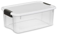 Load image into Gallery viewer, Sterilite 19849806 18 Quart/17 Liter Ultra Latch Box, Clear with a White Lid and Black Latches, 6-Pack