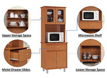 Load image into Gallery viewer, HODEDAH IMPORT Long Standing Kitchen Cabinet with Top & Bottom Enclosed Cabinet Space, One Drawer, Large Open Space for Microwave, Cherry
