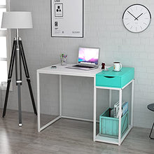 Load image into Gallery viewer, SINPAID Computer Desk with Drawers Small White Home Office Desk Powerful Storage Capacity Kids Desk with Host Stand Modern Makeup Dressing Table, 40 inches, White & Turquoise