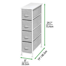 Load image into Gallery viewer, mDesign Narrow Vertical Dresser Storage Tower - Sturdy Metal Frame, Wood Top, Easy Pull Fabric Bins - Organizer Unit for Bedroom, Hallway, Entryway, Closet - Textured Print, 4 Drawers - Gray/White