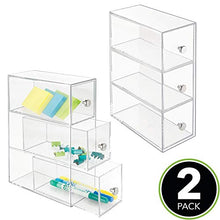Load image into Gallery viewer, mDesign Home Office, Desk Organizer Storage Station for Storing Gel Pens, Erasers, Tape, Push Pins, Pencils, Markers - Space Saving - Use Vertically or Horizontally - 3 Drawers, 2 Pack - Clear