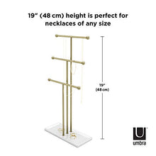 Load image into Gallery viewer, Umbra Trigem Hanging Jewelry Organizer Tiered Tabletop Countertop Free Standing Necklace Holder Display, 3, Brass/White