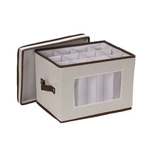 Load image into Gallery viewer, Household Essentials Natural 544 Stemware Storage Box with Lid and Handles | Champagne Glasses Canvas with Brown Trim