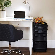 Load image into Gallery viewer, HOMZ Plastic 4 Drawer Medium Cart, Black Frame with Smoke Tint Drawers, Casters Included, Set of 1