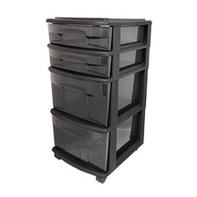 Load image into Gallery viewer, HOMZ Plastic 4 Drawer Medium Cart, Black Frame with Smoke Tint Drawers, Casters Included, Set of 1
