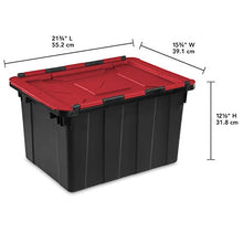 Load image into Gallery viewer, Sterilite 14619006 12 Gallon/45 Liter Hinged Lid Industrial Tote, Racer Red Lid w/ Black Base, 6-Pack