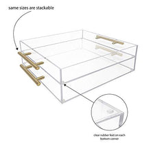 Load image into Gallery viewer, Isaac Jacobs Clear Acrylic Serving Tray (12x12) with Gold Metal Handles, Spill-Proof, Stackable Organizer, Food & Drinks Server, Indoors/Outdoors, Lucite Storage Décor (12x12, Clear with Gold Handle)