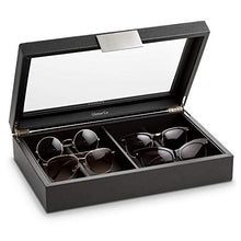 Load image into Gallery viewer, Glenor Co Sunglasses Organizer Case - 8 Slot Storage Holder to Display Sunglass/Eye Glasses - Modern Box with Clear Glass Top and Metal Buckle for Men and Women - Carbon Fiber Leather Design - Black