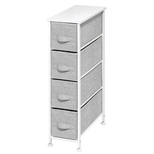 Load image into Gallery viewer, mDesign Narrow Vertical Dresser Storage Tower - Sturdy Metal Frame, Wood Top, Easy Pull Fabric Bins - Organizer Unit for Bedroom, Hallway, Entryway, Closet - Textured Print, 4 Drawers - Gray/White