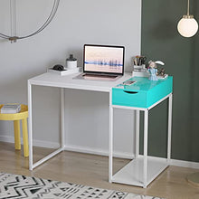 Load image into Gallery viewer, SINPAID Computer Desk with Drawers Small White Home Office Desk Powerful Storage Capacity Kids Desk with Host Stand Modern Makeup Dressing Table, 40 inches, White & Turquoise