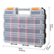 Load image into Gallery viewer, CASOMAN Double Side Tool Organizer with Impact Resistant Polymer and Customizable Removable Plastic Dividers, Hardware Box Storage, Excellent for Screws,Nuts,Small Parts, 34-Compartment, Black/Orange